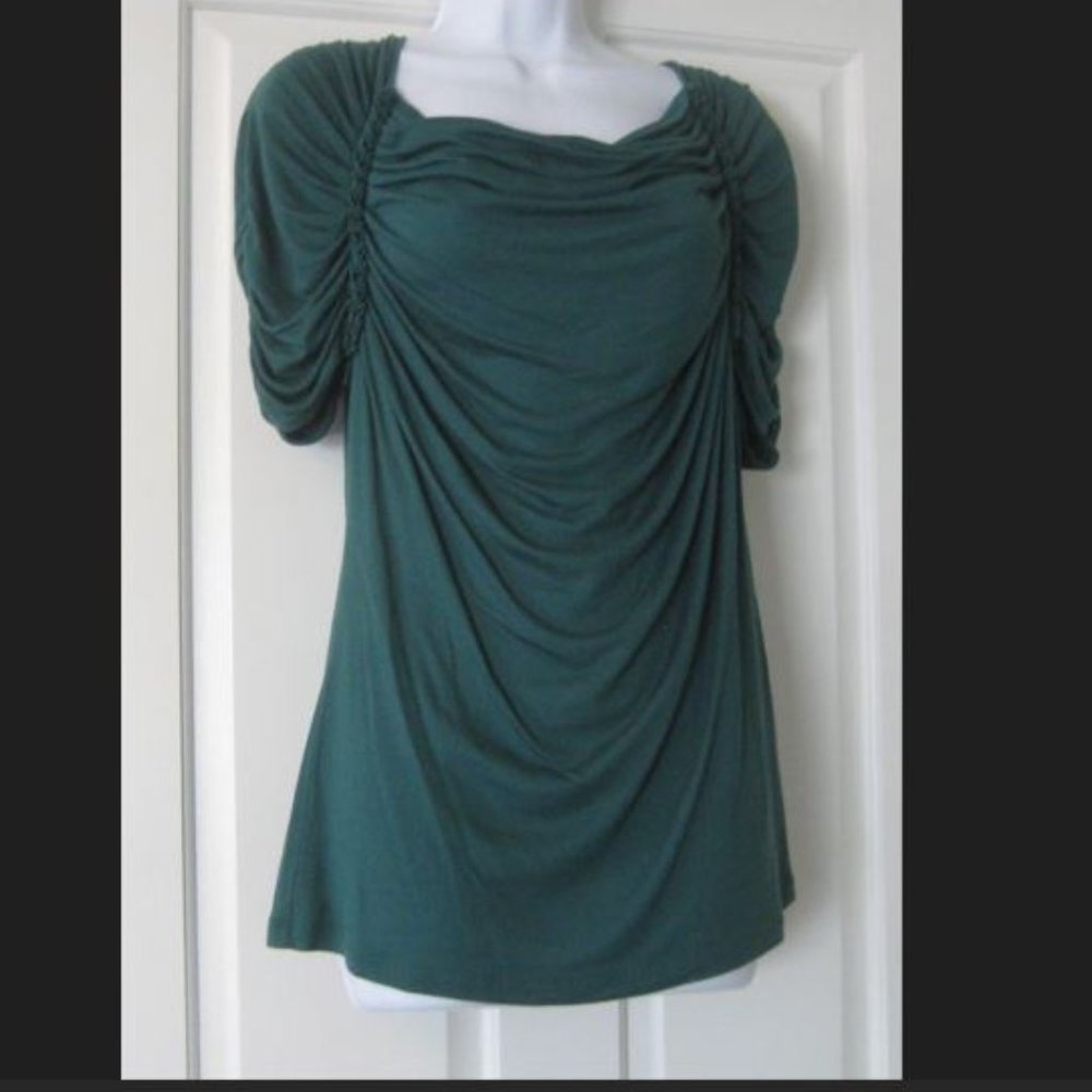 BANANA REPUBLIC JEWEL TEAL RUCHED SHORT SLEEVE LYOCELL TOP MEDIUM